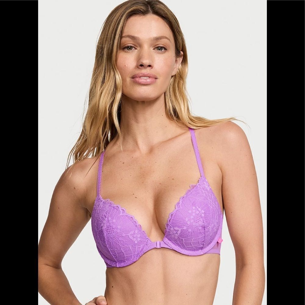 Victoria Secret Sexy Tee Lace Push-Up Front-Close Bra padded Lace Purple 34D NWT